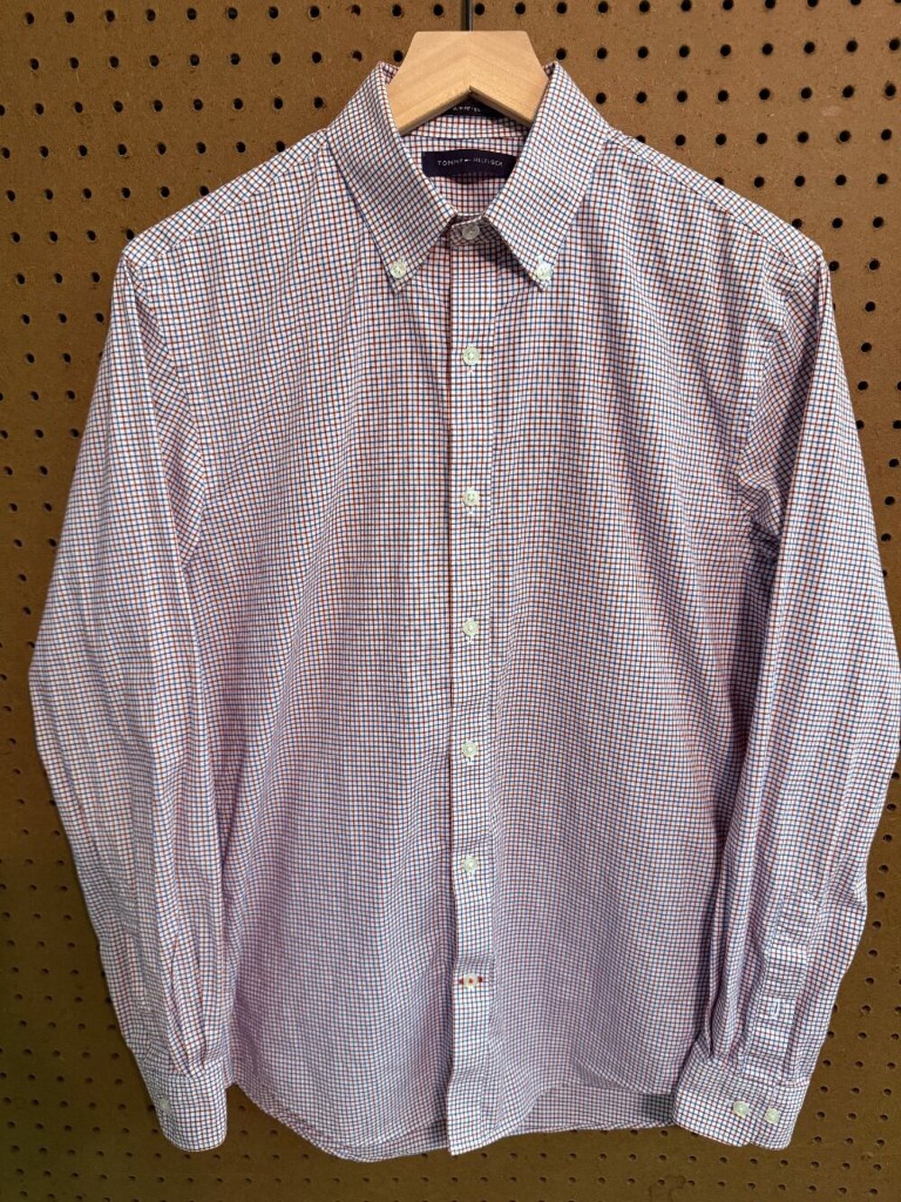 Tommy Hilfiger Slim Fit Stretch Tattersall Shirt Red Blue 15.5 32/33